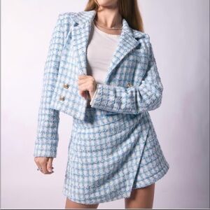 Jason Wu Sky Blue Cream Tweed Cropped Jacket Shorts Set Size 10